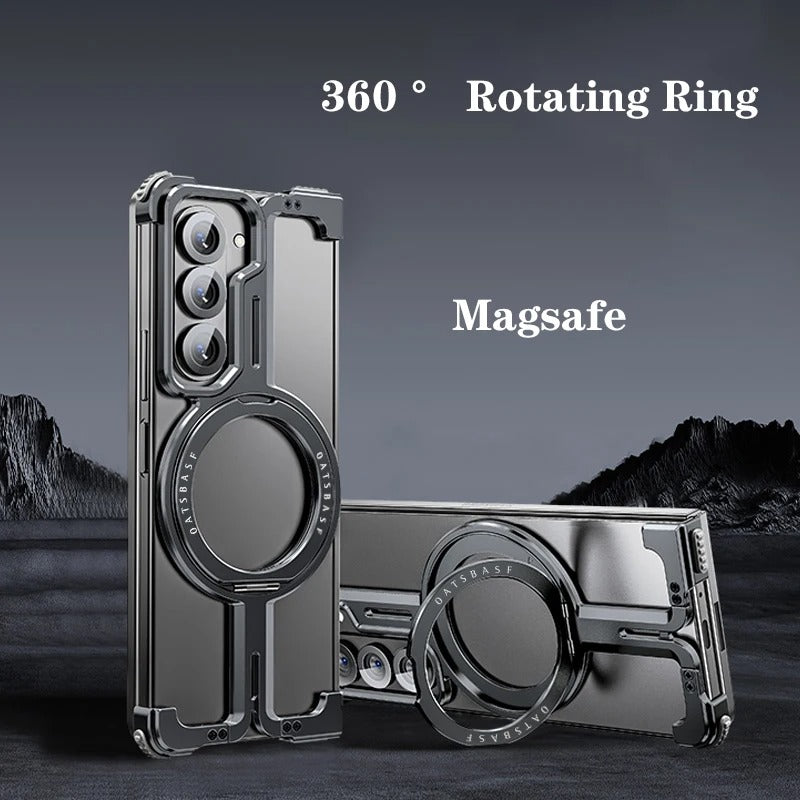 Metal MagSafe Phone Case for Samsung Galaxy Z Fold 6 / Z Fold 5, Aluminum Alloy Shockproof Cover with 360° Rotating Bracket