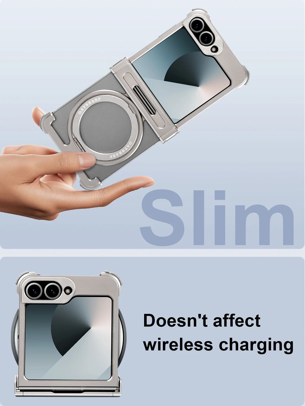 Samsung Galaxy Z Flip 6 Case with 360° Rotatable Stand, Slim Metal Magnetic Frameless Bumper Cover