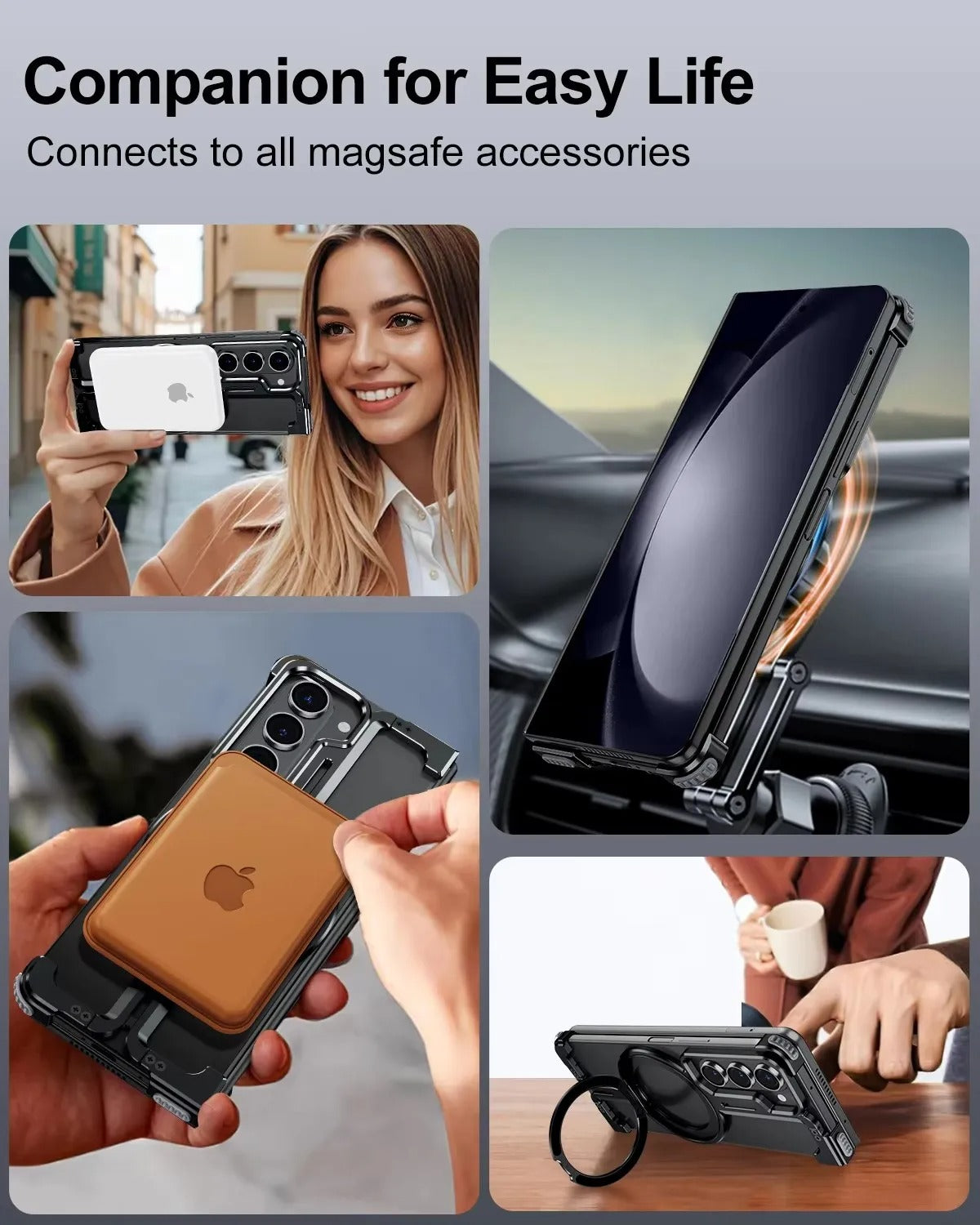 Metal MagSafe Phone Case for Samsung Galaxy Z Fold 6 / Z Fold 5, Aluminum Alloy Shockproof Cover with 360° Rotating Bracket