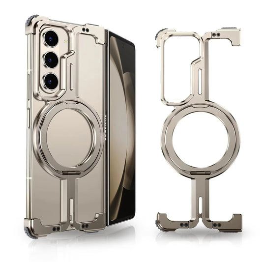 Metal MagSafe Phone Case for Samsung Galaxy Z Fold 6 / Z Fold 5, Aluminum Alloy Shockproof Cover with 360° Rotating Bracket